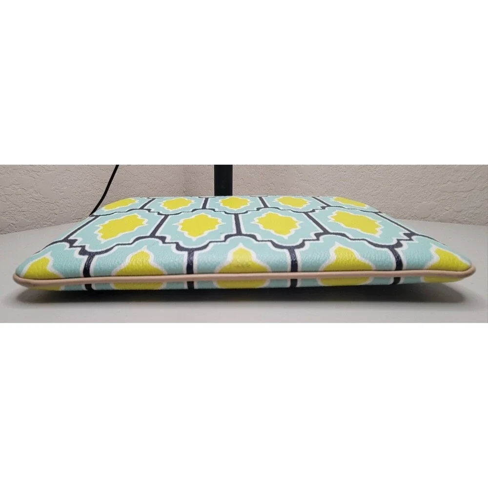 EUC Kate Spade Geometric Tablet Sleeve Pouch Teal Yellow Scallop Padded Gold Zip